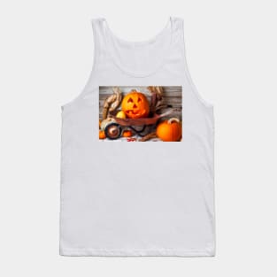 Carved Pumpkin In Old Wheelbarrow Tank Top